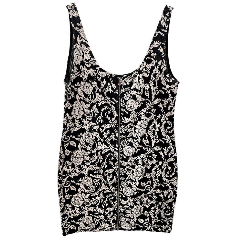 Dolce Vita Dress L Black and Cream Bodycon Sleeveless Tapestry Mob Wife Party